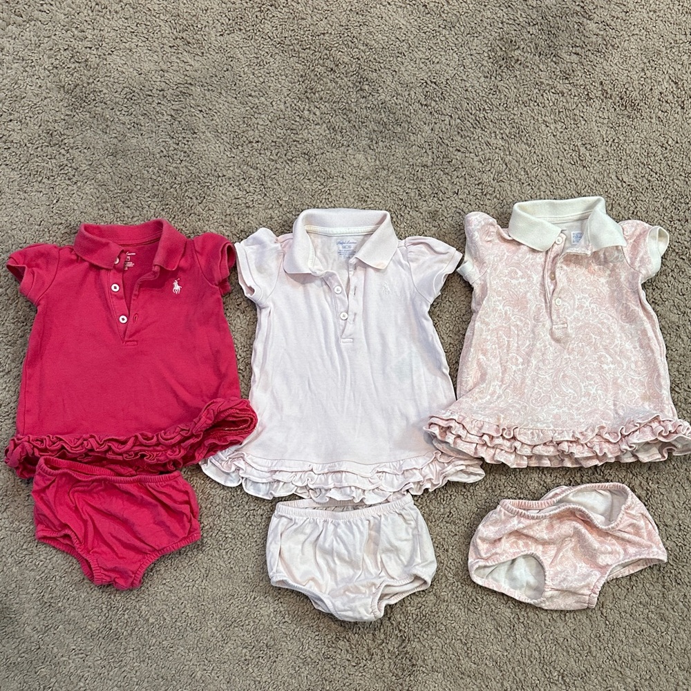 3 Polo Pink Baby Dresses with Bloomers size 6 months